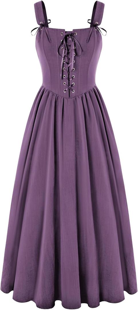 Scarlet Darkness Renaissance Dress Women Lace Up Cottagecore Sleeveless Long Dress Medieval Costume (Purple, S)