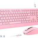 MEETION Wireless Keyboard and Mouse, 2.4 GHz Wireless/Bluetooth, Multi Device Full Size Slim Rechargeable Keyboard, 3800 DPI Optical Mouse, for Windows/Mac, Laptop Computer Desktop iPad Phone, Pink (Pink New Upgrade)