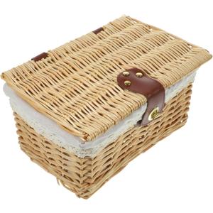 Woven Storage Basket with Lid Organizer for Books Magazines and Household Items Wicker Container for Desktop and Home Easy to Clean and Reusable, 
Light Brown