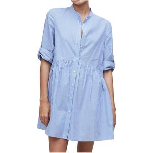 City Chic Women's Cotton Striped Tunic Shirt Mini Dress Button Front Short Sleeve Dress Swing Babydoll Casual Dress XL