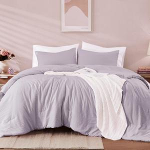 WRENSONGE Queen Comforter Set - 3 Pieces Prewashed Lilac Comforter Soft Lightweight for All Seasons,Down Alternative Comforters Queen Size with 2 Pillow Shams