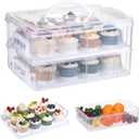 BSTKEY 2 Tier Cupcake Carrier, Each Tier Holds 12 Cupcakes, 2 in 1 Stackable Cupcake Container and Cake Keeper with Lid, Clear Plastic Box Holding 24 Pastries for Birthday Party Bakery Supplies
