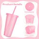 Hxezoc 16-Piece Reusable Cups with Lids and Straws, 24 oz Glitter Plastic Tumbler Iced Coffee Cups Travel Mugs for Smoothies, Juices, Beach, Bachelor Party (Light Pink)