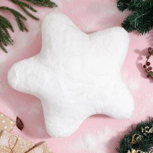 YRXRUS Star Pillows, White Star Shaped Pillow, Decorative Throw Pillow Gifts, Cute Plush Room Decor, Fluffy Faux Rabbit Fur 18"x18" Pillows for Living Bedroom