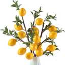 Giegxin 2 Pcs Artificial Lemon Branches Decor 8 Head 19" Faux Lemons with Stems Yellow Fake Lemon Branch Decoration for Kitchen Table Home Party Summer Decor