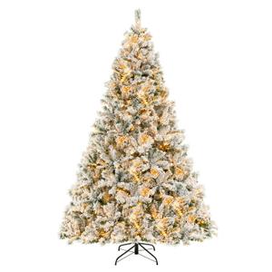 8 FT Pre-Lit Christmas Tree 3-Minute Quick Shape Flocked Decor with 600 LED Lights