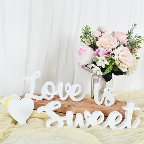 Love Is Sweet Sign for Dessert Table,Love Is Sweet Table Decor Wood Sign Letter table Top for Wedding Decor,Anniversary,Valentine,Engagement,Photo Prop (White)