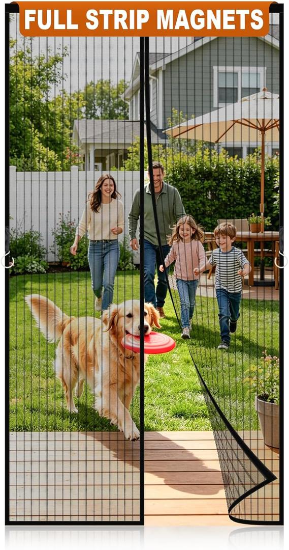 Magnetic Screen Door Mesh, Easy Install, Heavy Duty Fiberglass,Self Sealing Door Screen for Single Door Size 30 x 80 Inch, Screen Door Size 32 x 82 Inch