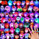 50 Pcs Halloween Treats Light Up Rings Toys Bulk 3D LED Flashing Glow In The Dark Rings Party Supplies Prizes Non Candy Treats Halloween Party Favors Gifts Toys Kids Adults Goodie Bag Stuffers