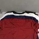 4 Pack Women's Short Sleeve Workout T Shirt Side Slits Curved Hem V Neck Breathable Exercise Tops Quick Dry UV Tee (Large, Black, White, Navy Blue, Burgundy Red)