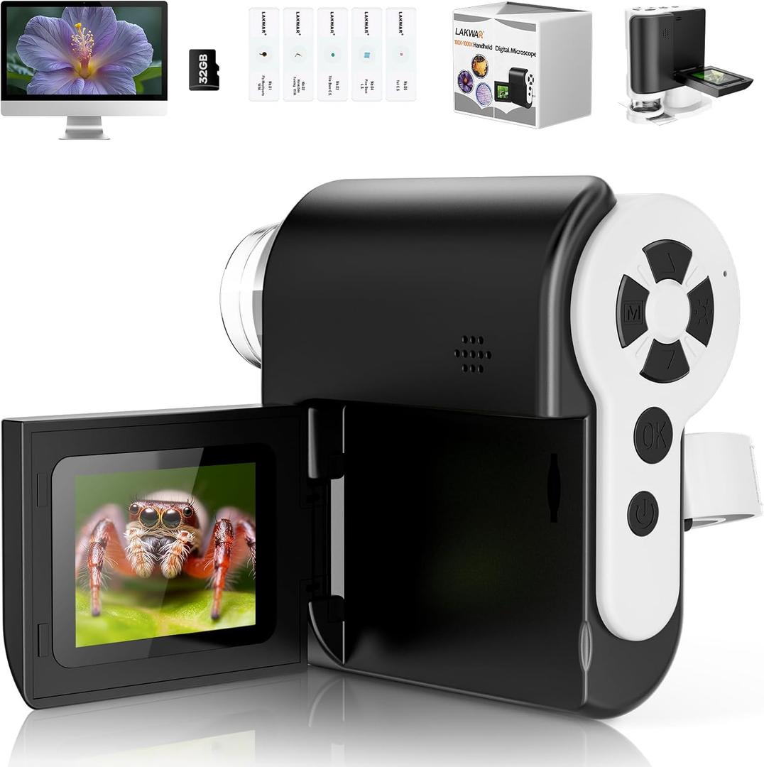 LAKWAR 1000X Handheld Digital Microscope for Kids: 4K 2.0" Screen Portable Digital Microscope for Kids 8-12 Home School Science Education (Black)