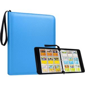 Trading Card Binder 9 Pocket  900 Cards Zipper PU Card Album with Sleeves, Hard Cover Card Holder Organizer for Pokmon, MTG, Sports Cards (Blue, 9 Pocket 900)