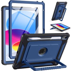 Akkerds for iPad A16 case 11th Generation 11 Inch 2025 - for iPad 10th Generation case 10.9 Inch 2022 with Pencil Holder - Screen Protector and Kickstand - Heavy Duty Rugged Protective Cover - Blue