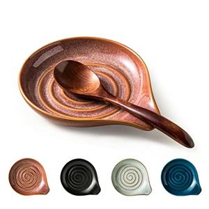 Ceramic Cooking Spoon Holder for Kitchen Counter, Large Utensil Rest for Spoons, Ladles, Tongs, Spatula, 5 Inches (Reactive Red Glazed)