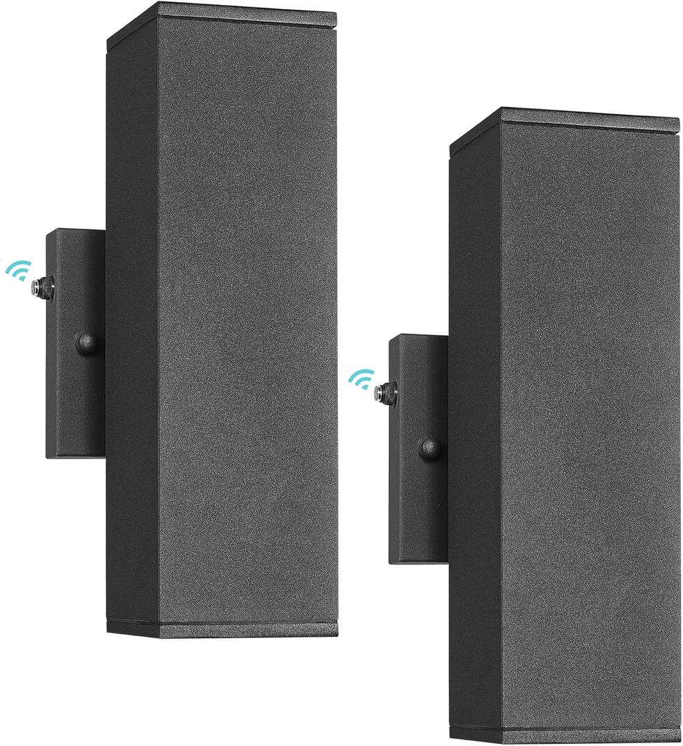 Ken & Ricky 2 Pack Dusk to Dawn Outdoor Lighting, Modern Exterior Lighting Fixtures, Aluminum Front Porch Light, Black Outdoor Wall Sconce with Glass Cover, KR3324-W-2PK-Black
