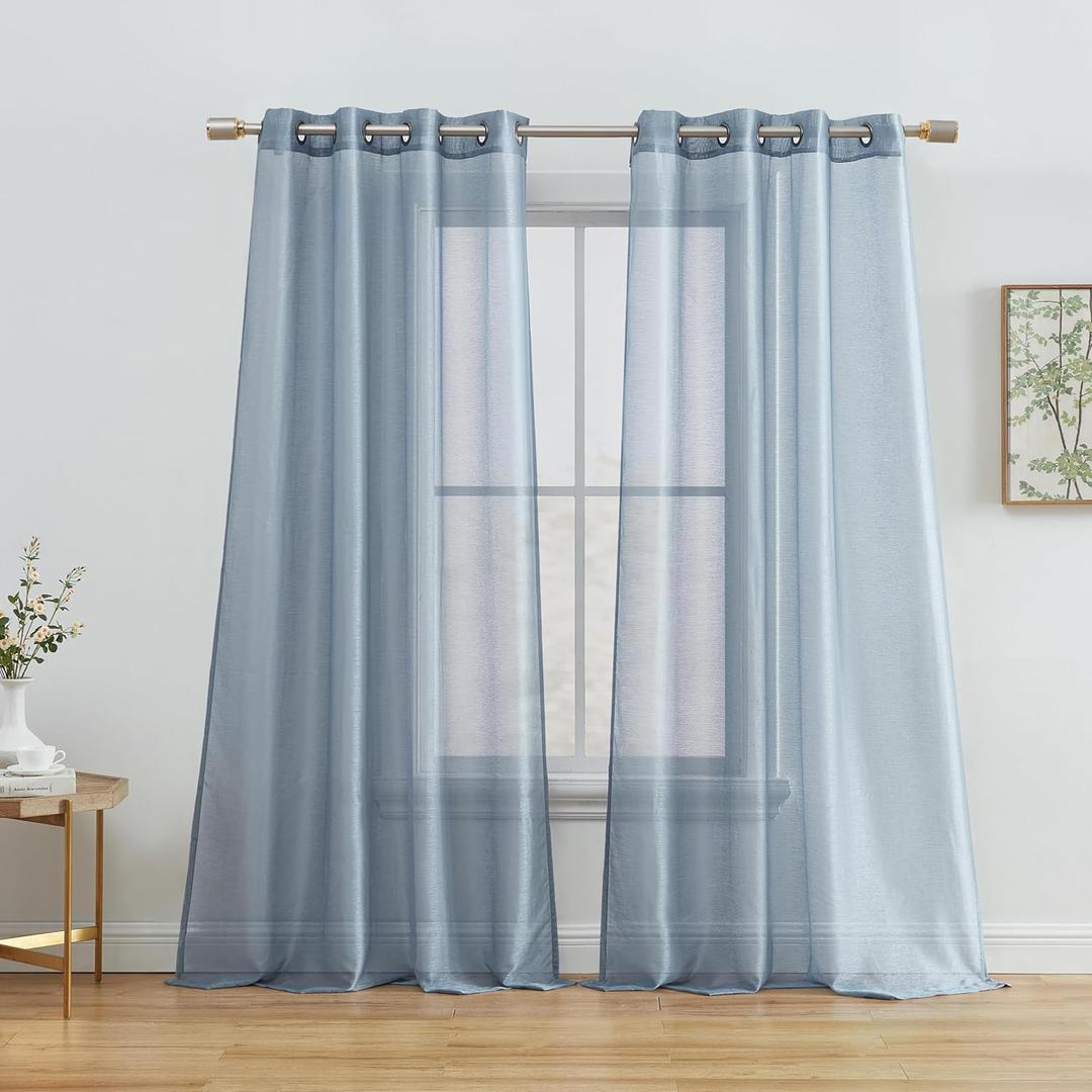 HLC.ME 2 Piece Semi Sheer Voile Light Filtering Window Curtain Grommet Panels for Bedroom, Living Room & Dining Room - Dusty Blue - 54 W x 72 inch Long