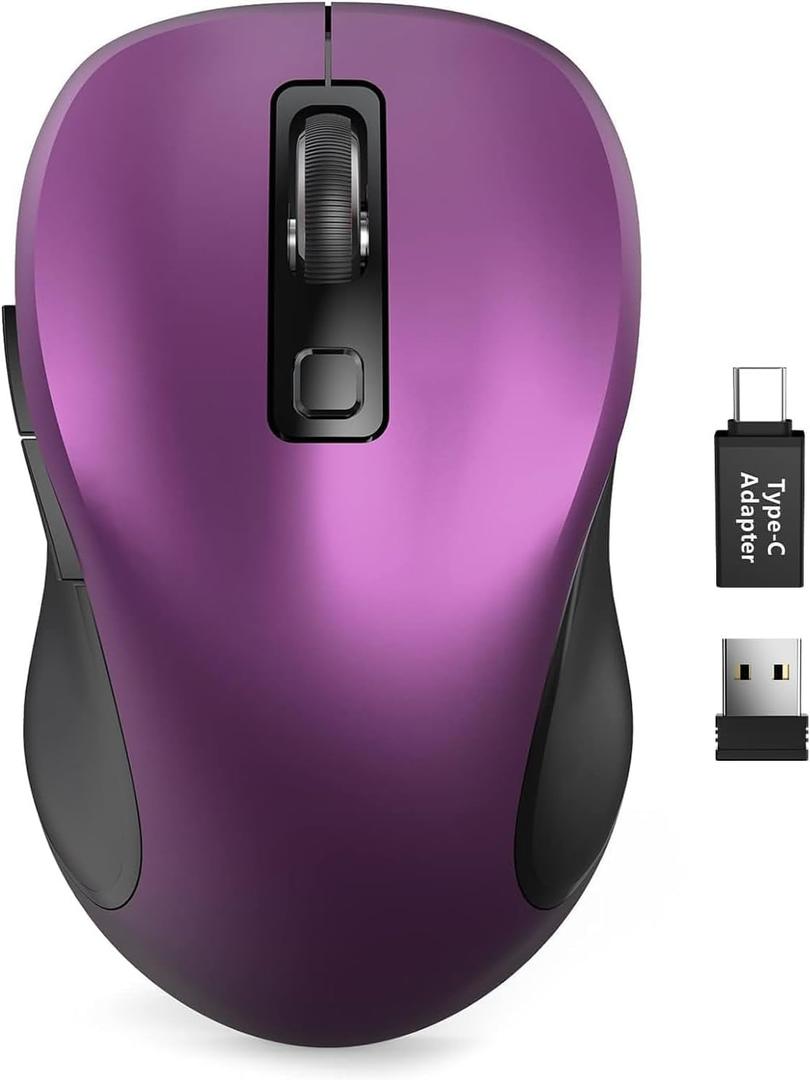 Trueque Wireless Mouse for Laptop, 2.4GHz Ergonomic Computer Mouse with Back & Forward Buttons, 3 Adjustable DPI Levels, 6 Buttons, Optical USB Cordless Mice for Windows PC (Purple, 1 Pack)