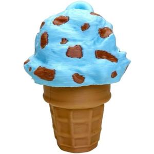 Ice Cream Cone-Shaped Desktop Stress Relief Toy Waffle Cone Design with Colorful Chocolate Chip Patterns 3D Printed Decorative Set (Blue)