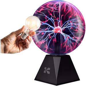Katzco 7-Inch Plasma Ball with Lightning Charged Bulb - Nebula Sphere, Thunder Lightning, Plug-in - Touch and Sound Sensitive Plasma Globe, STEM Science Toy for Parties, Decorations or Props