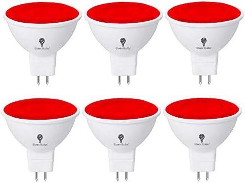 BlueX 6 Pack LED MR16 Red Light Bulb - 6W (50Watt Equivalent) - GU5.3 Bi-Pin Base 12V Red LED Bulb, Party Decoration, Porch, Home Lighting, Holiday Lighting, Decorative Illumination