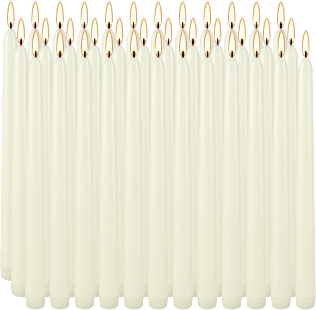 36 Pack Ivory 10-Inch Taper Candles - Premium Dripless, Smokeless & Unscented for Wedding Decor, Romantic Dinner, Party & Home - Long Burning Hand-Poured Tall Candles with Clean Finish