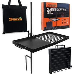 Adventure Seeka 24" Heavy Duty Folding Campfire Grill, Compact Swivel Grill Design, Grate & Griddle for Campfire Cooking, Australian Owned