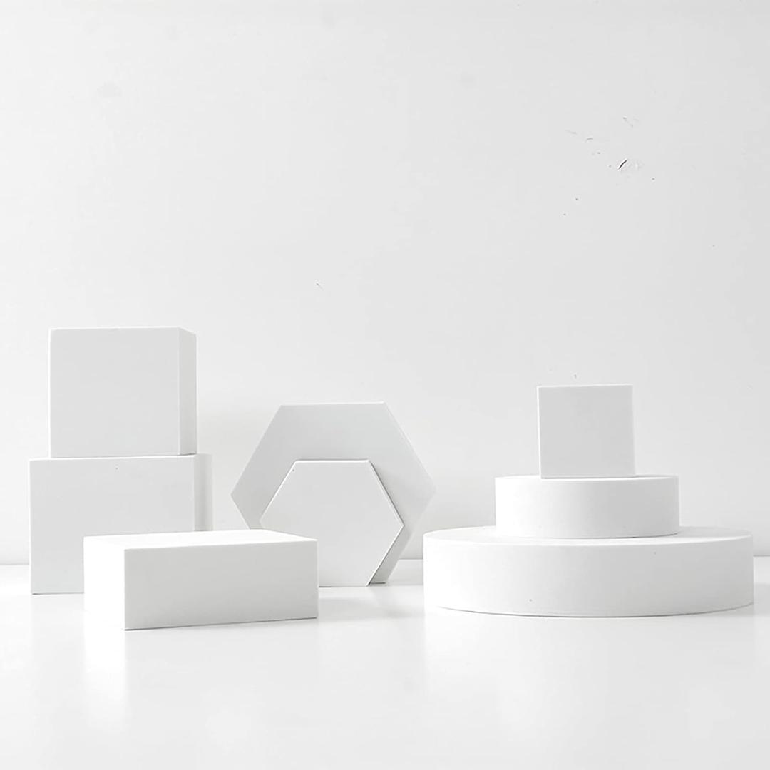 8PCS Geometric Cube Photo Props Set, Hard Foam Photography Background Props for Goods, Crafts, Lipstick, Jewelry, Cosmetics, Makeup Tools, Food (White)