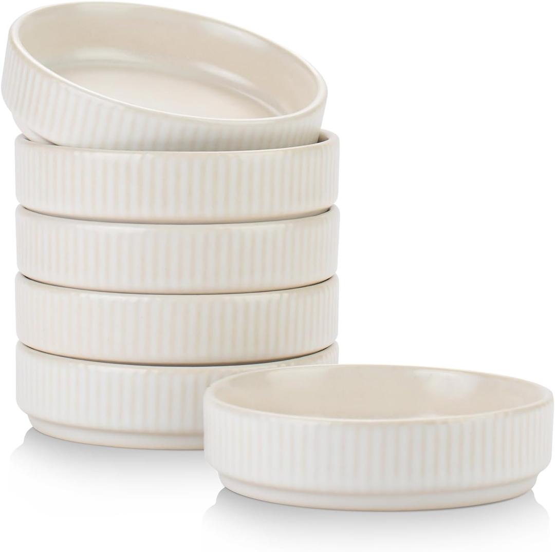famiware Star Soy Sauce Dish Ceramic Dipping Bowls Set of 5, 4 oz Individual Dip Sauce Cups/Bowls/Dishes/Plates, Small Serving Bowl for Side Dishes, Dessert, Ice Cream, Sushi - Matte White