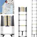 JADDUO 12.5FT Telescoping Ladder Aluminum Lightweight Extension Ladder with 2 Triangle Stabilizers Compact Collapsible Ladder for Travel, Home & RV (3.8m ladder)