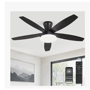 ZMISHIBO 48 inch Ceiling Fans with Lights and Remote/APP Control,Black Low Profile Ceiling Fan with Light,Quiet DC Motor,LED Dimmable, Modern Flush Mount Ceiling Fan for Bedroom Indoor/Outdoor Patio