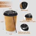 Lamosi 500 Pack Disposable Coffee Cups with Lids, 12 oz Insulated Hot Cups To Go Paper Coffee Cups with Lids and Straws, Corrugated Ripple Wall Cup for Hot Drink, Office, Coffee Bar (Champagne)