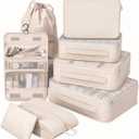 8 Set Packing Cubes for Travel,Suitcase Organizer Bags for Luggage with Shoe & Hanging Toiletry Bag, Vacation Essentials & Accessories for Cruise Ship, Airplane Must-Have,Road Trip & Camp Gifts(Cream)