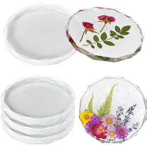 ResinWorld 4 Pack Coaster Molds - Diamond Edge Crystal & Round Geode Silicone Molds for Epoxy Resin Casting