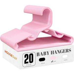 HOUSE DAY Plastic Baby Hangers for Closet 20 Pack, Durable Plastic Kids Hangers for Baby Clothes, Thin & Compact Childrens Hangers, Space Saving Pink Baby Hanger, Small Hanger for Kids Clothes