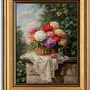 vineolect Vintage Gold Framed Flower Basket Wall Art Farmhouse Floral Painting Cottagecore Picture Aesthetic Artwork French Country Romantic Cozy Home Decor for Living Room Bedroom Kitchen Bathroom 9''x11''