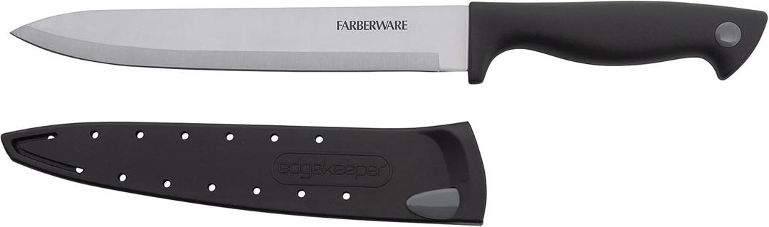 Farberware Edgekeeper 8-Inch Slicing Knife with Self-Sharpening Blade Cover, High Carbon-Stainless Steel Kitchen Knife with Ergonomic Handle, Razor-Sharp Knife, Black
