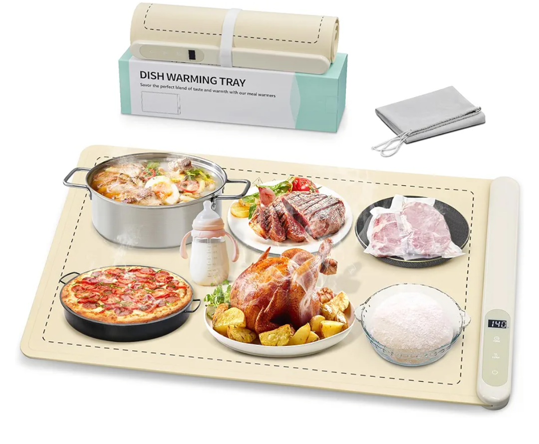 Graphene Warming Mats for Food, Electric Warming Mat for Food at Parties Buffets and Home Daily Use, 6 Temperatures and Timed Function for Getting Home Late Versatile Food Warmer