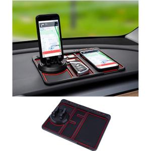Non-Slip Phone Pad for 4-in-1 Car, 2023 New Cool Glow in The Dark Car Dashboard Phone Mat with Temporary Car Parking Card Number Plate and Aromatherapy, Anti-Shake Pad Universal Phone Holder (Red)