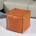 Louis Donn Moroccan Unstuffed Pouf Cover, Faux Leather Poofy Ottoman Footstool For living room Decoration Square Foot Rest for Storage Orange Floor Cushion Footrest 17.7 Inch (Only Cover) (No Filler)