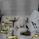 Double Front Door Handle Set with Dummy and Deadbolt, Brushed Gold Entry Front Door Lock Set with Gold Classic Half Grip Curved Door Handle for Exterior Doors or Office, Satin Brass