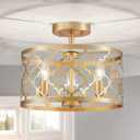 WUZUPS Chandelier 3-Light Vintage Farmhouse Semi-Flush Mount Ceiling Light Lighting Fixture for Foyer Bedroom Hallway Storage Room Kitchen Bathroom, H 9.8" x W 12.4", E12 Base, Gold