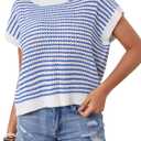 Milumia Women's Striped Short Sleeve Sweater Vest 2025 Summer Cap Sleeve Pullover Tank Top (Large, White and Blue)
