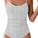 Eomenie Women's One Piece Swimsuit Tummy Control Slimming Bathing Suit Color Block Spaghetti Strap 1 Piece Swim Suit Swimwear (Large, Black White Stripe)