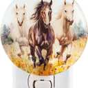 Horse Night Light  Stained Glass Styled Plug-in Wall Light for Vertical Outlets  Real Glass, Warm Glow for Bedroom, Bathroom, Hallway  Gift for Horse Lovers Three Horses
