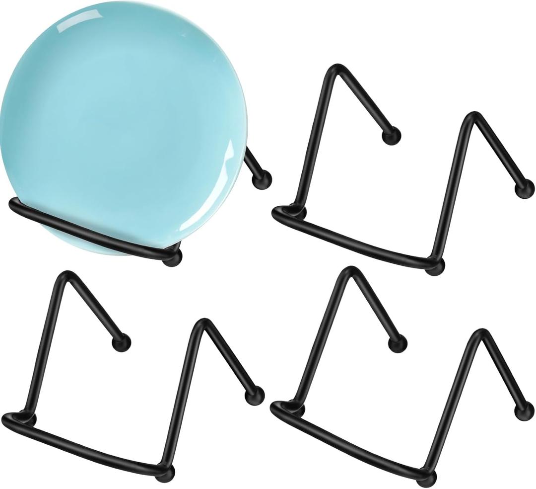 4 Pcs 2 Inch Small Plate Holder Display Stands Mini Metal Black Frame Stand for Picture, Book, Photo Easel, Creation, Collectibles Square Wire Plate Stands for Display Mobile Phone