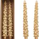 Creative Co-Op Unscented Tree Shaped Taper Candles, Gold, Boxed Set of 2 (10")
