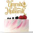 2 x Gold Glitter Umrah Mubarak Cake Topper, Eid Ramadan Mubarak Cake Decorations, Muslim Islam Eid al-Fitr Party Decorations