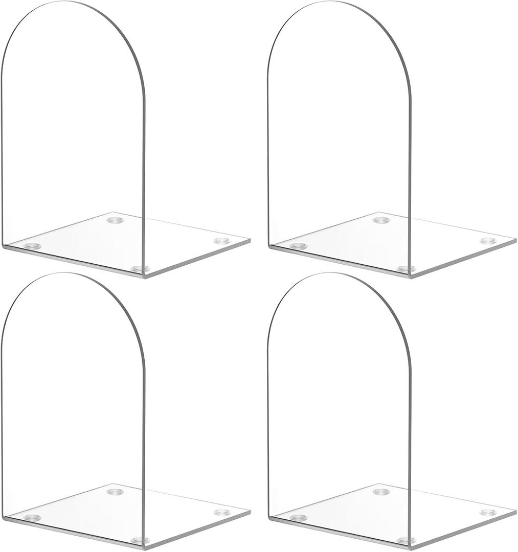 Acrylic Bookends 4 Pieces, Clear Bookends for Shelves, Book Ends for Shelves and Desktop Organizer, Transparent Shelf Book Stopper to Hold Books for Home Office Supplies