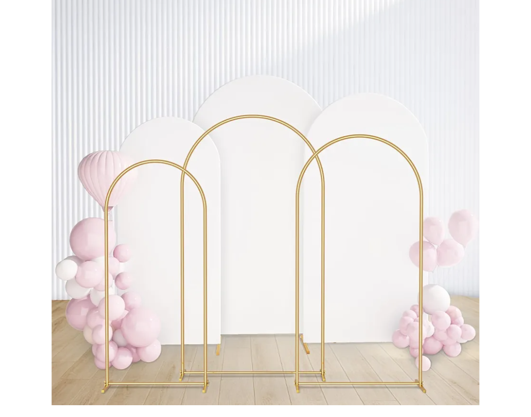 GRENTY Metal Arch Backdrop Stand and Cover Set 7.2FT/6.6FT/6FT, Wedding Arch Frame with Spiral Rotating Joint, 3 Wrinkle-Resistant Cover for Birthday, Anniversary, Wedding, Party, Baby Shower