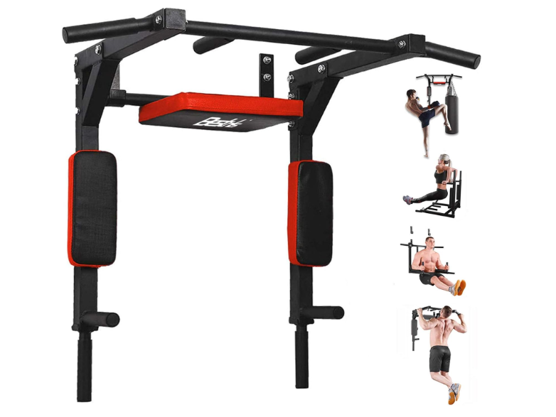 BESTHLS Wall Mounted Pull Up Bar and Dip Station, Heavy Duty Wall Mount Pull-up Chin Up Bar Multifunctional Home Gym Workout Indoor Exercise Equipment Support to 440 Lbs